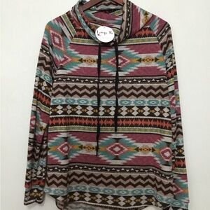 NWT CY Fashion Aztec Cowl Top Sweater Soft Southwestern